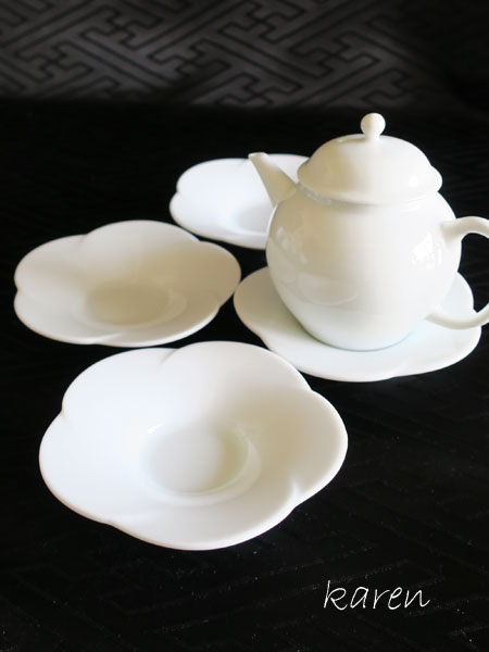中国茶器「茶托小皿／白い桃花」 2