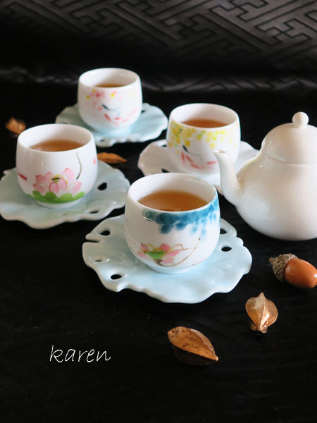 中国茶器「彩り鼓茶杯4点セット」【ご予約受付中】 2