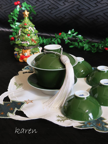 中国茶器セット「蓋碗と茶杯／深緑」【ご予約受付中】 2