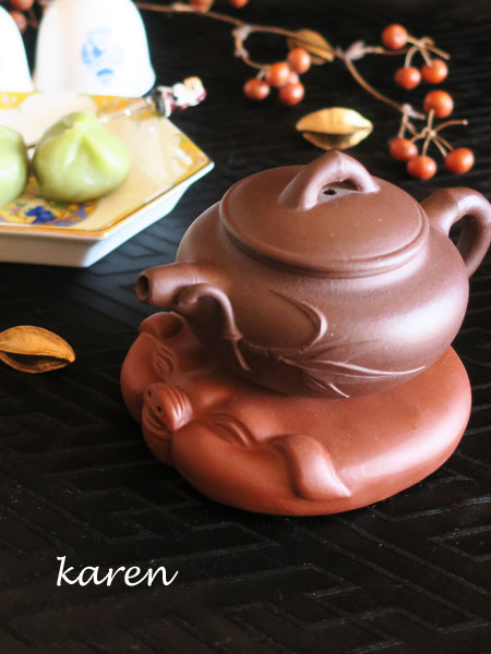 中国茶道具「壺用茶托・福ぶた／赤茶」 3