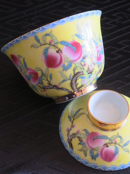 二才蓋碗＆茶盤セット「蟠桃と蝙蝠／黄」【ご予約受付中】 4