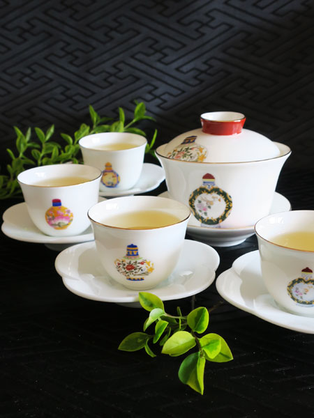 中国茶器「茶托小皿／白い桃花」 6