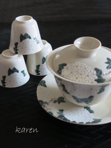 中国茶器「茶杯／草木灰の白あじさい」【ご予約受付中】 6