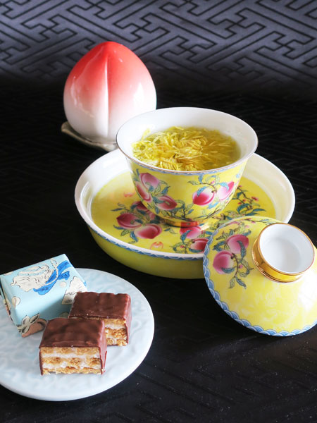 二才蓋碗＆茶盤セット「蟠桃と蝙蝠／黄」【ご予約受付中】 6